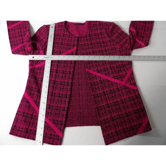 Ming Wang Petite Medium PM Cardigan Pink Black Textured Open Front Artsy - Picture 8 of 12